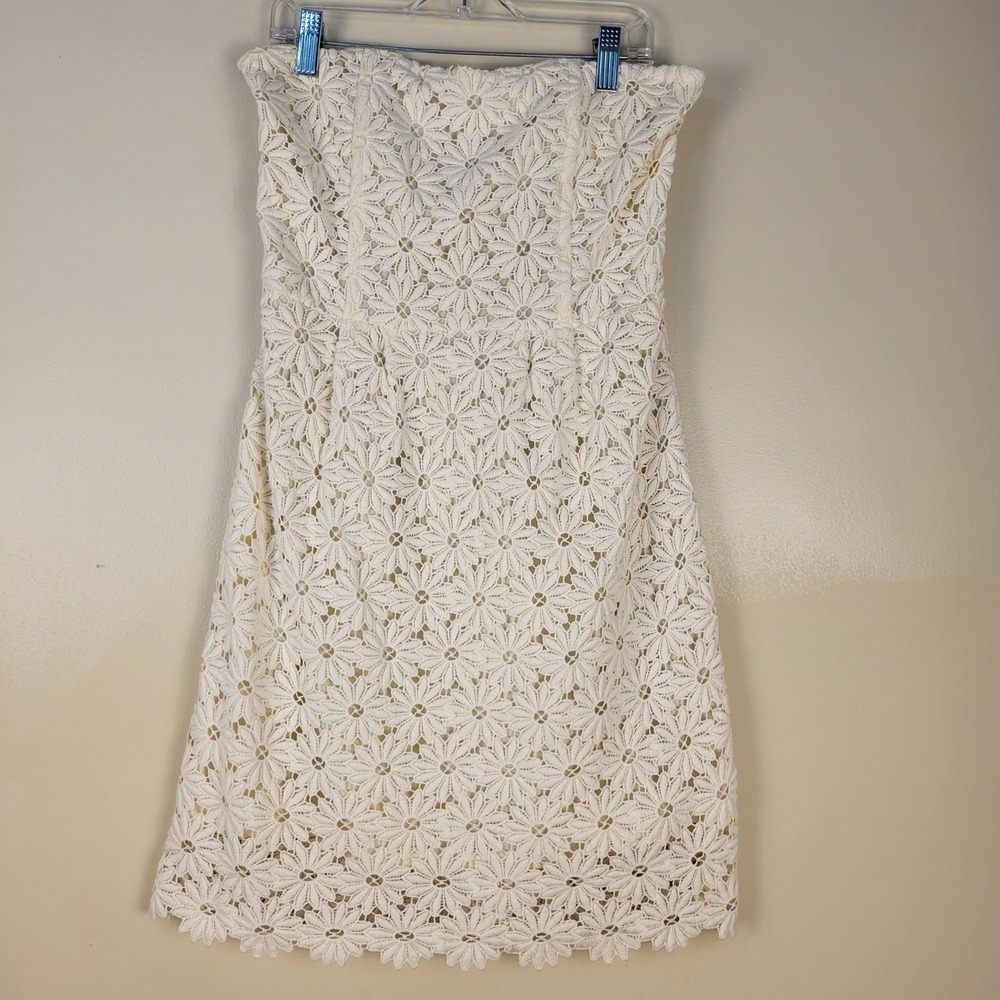 Jun & Ivy Cream Floral Daisy Lace Strapless Mini Dress Small Ivory Boho Summer